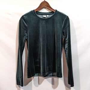 Whimsigoth Gap Long Sleeve Deep Seafoam Green Velvet Shirt Size Small